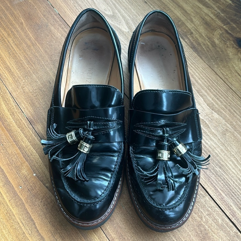 Stuart Weitzman Black Tassel Loafers